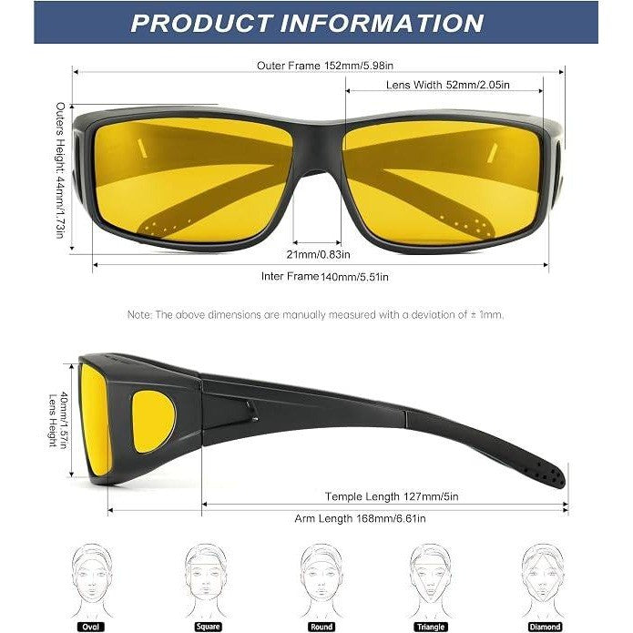MSRP $23 KALIYADI 3 Pair Night Vision Glasses Fit Over Wrap Around Glasses Anti