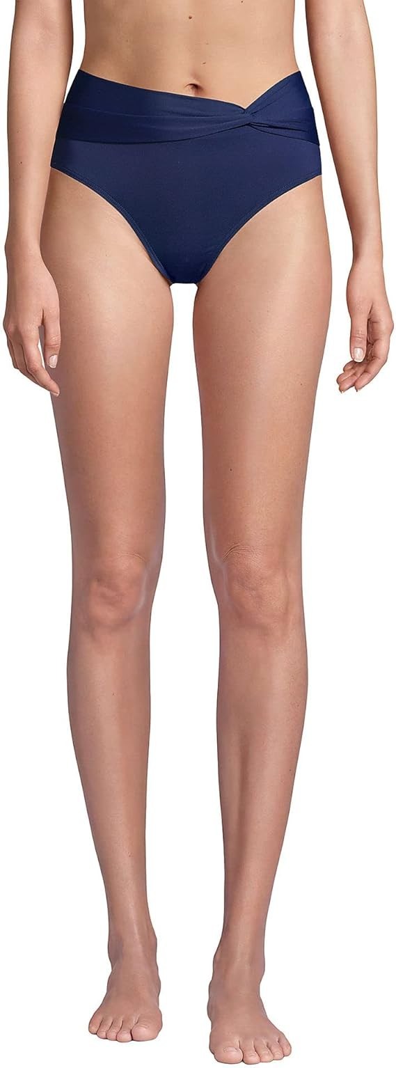 Lands End Womens 4, 4-16 LONG Deep Sea Navy Twist Front High Waisted Bikini