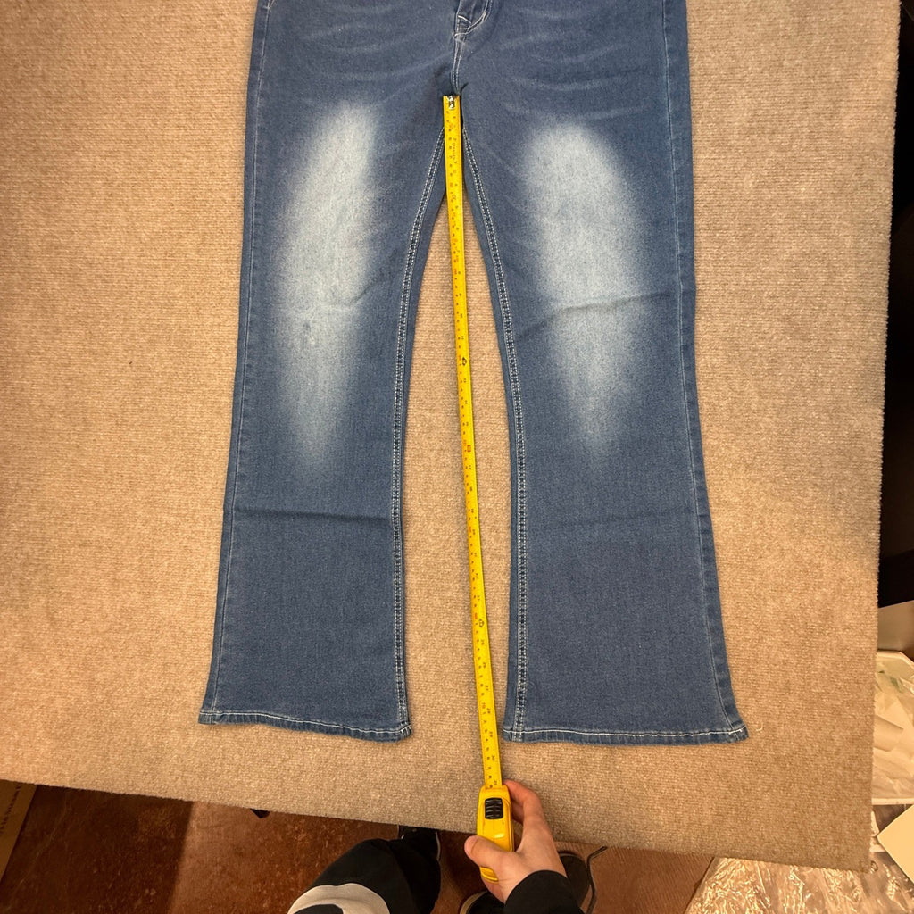 Women's XXL Blue Bootcut Flare Jeans High Waist Cross Wing Embroidered Back