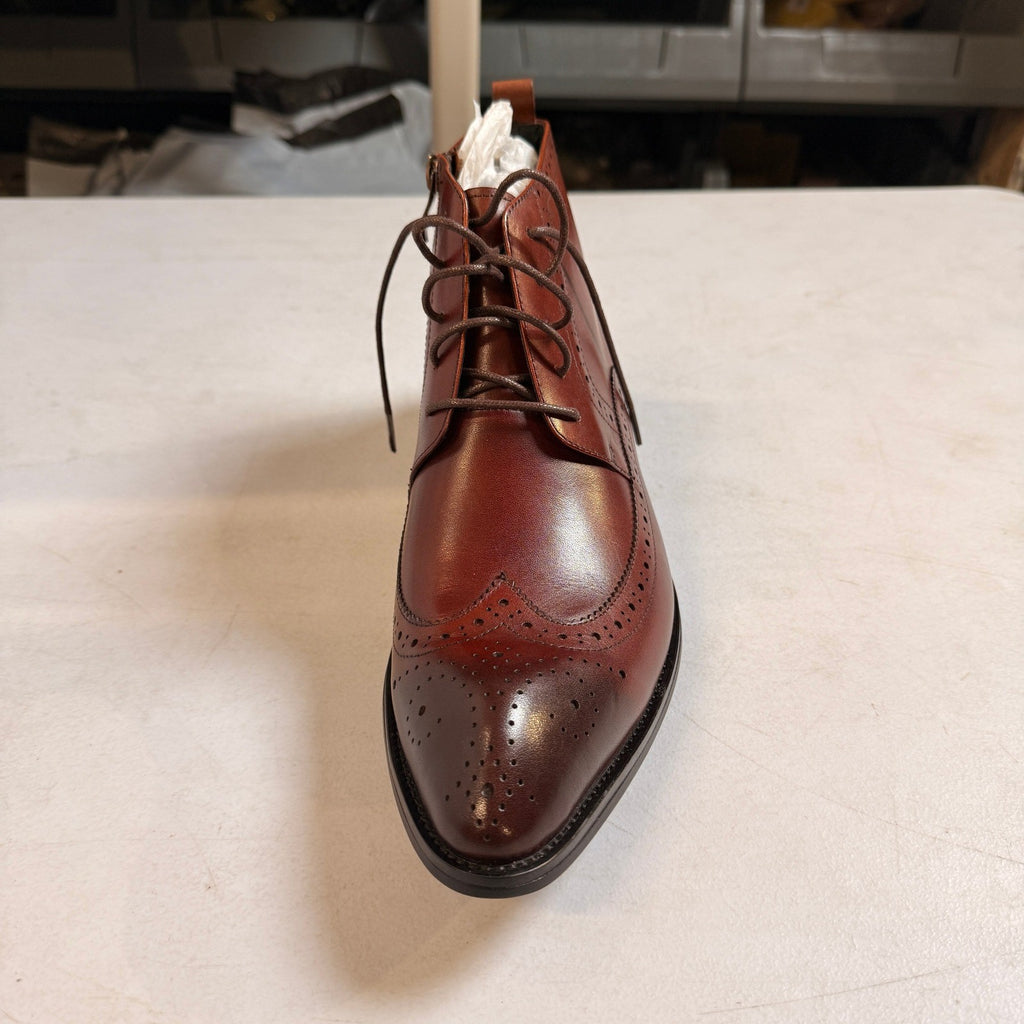Santimon Men's US 9 Brown Wingtip Pointed Toe Lace Up Ankle Dress Boots Side Zip