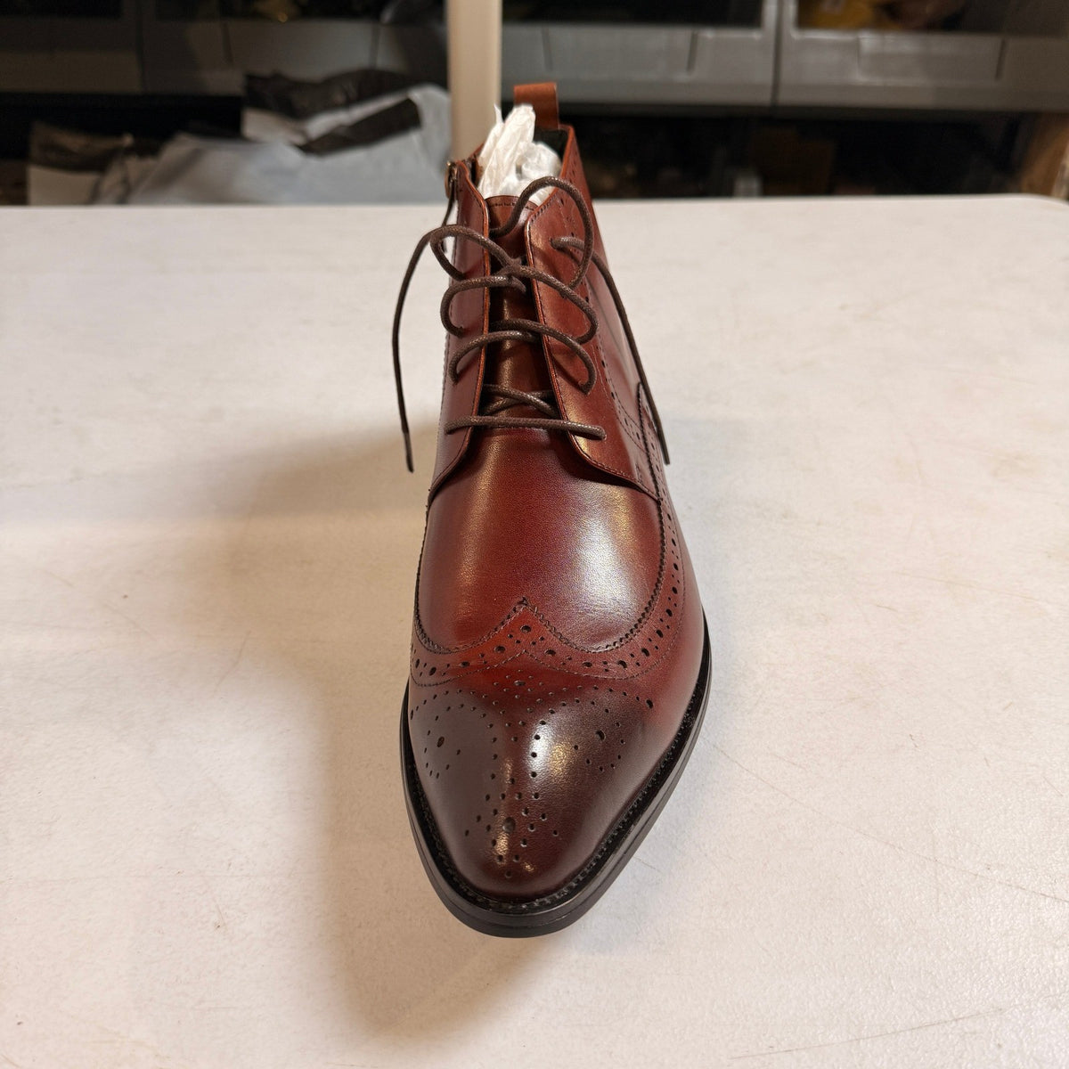 Santimon Men's US 9 Brown Wingtip Pointed Toe Lace Up Ankle Dress Boots Side Zip