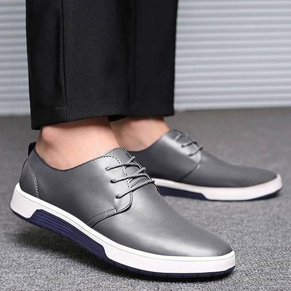 Santimon Men's US 6.5 Grey Casual Derby Lace Up Fashion Sneakers Shoes