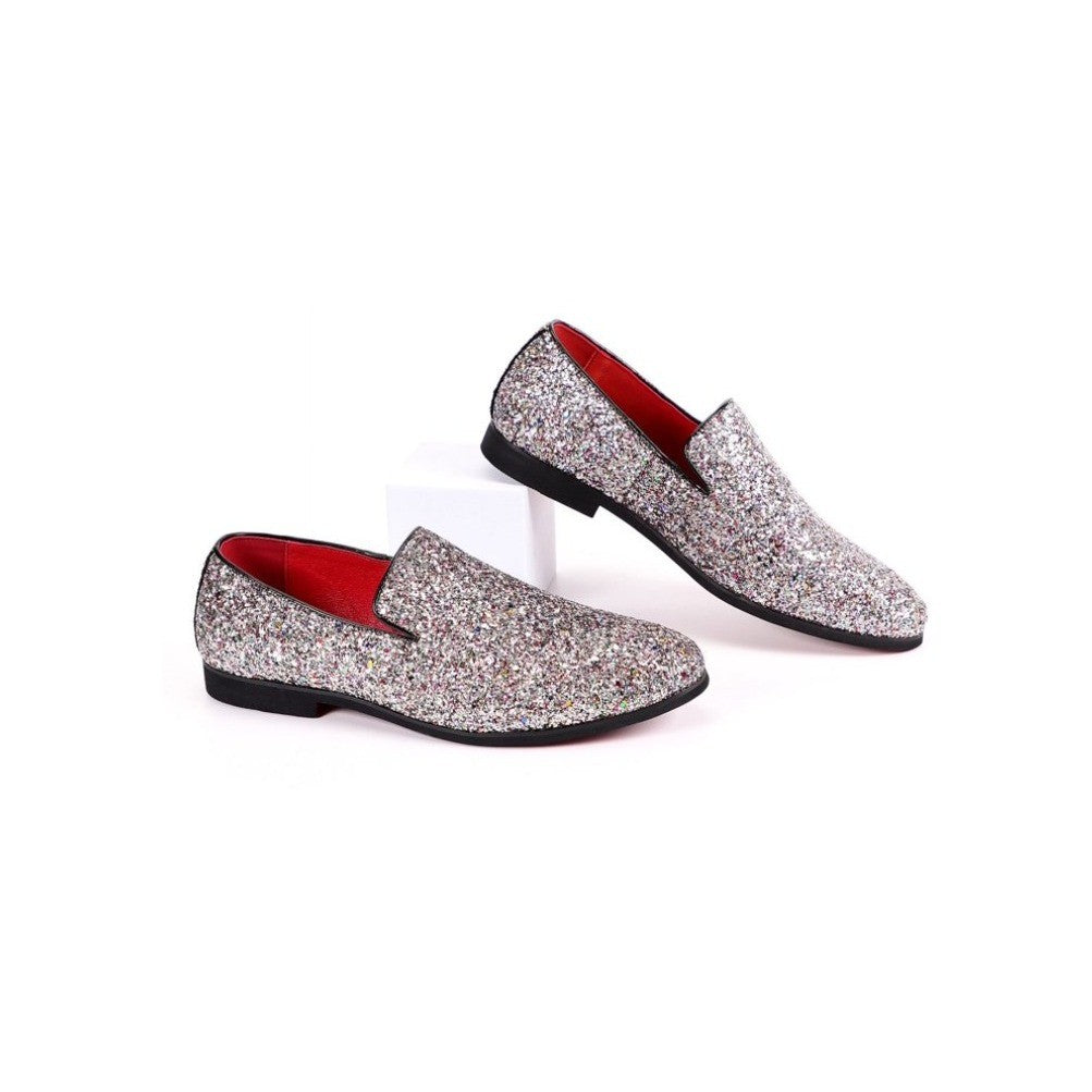 Santimon Men's US 7 Pink Glitter Slip On Loafers Sequin Dress Shoes