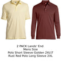 2 Pack Lands' End Mens Polo 2XL/T Golden Short Sleeve & 2XL Rust Red Long Sleeve