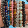 Set of 10 Natural Gemstone Round Beads Strands 15" Sizes 6,8,10 mm 11oz №B25