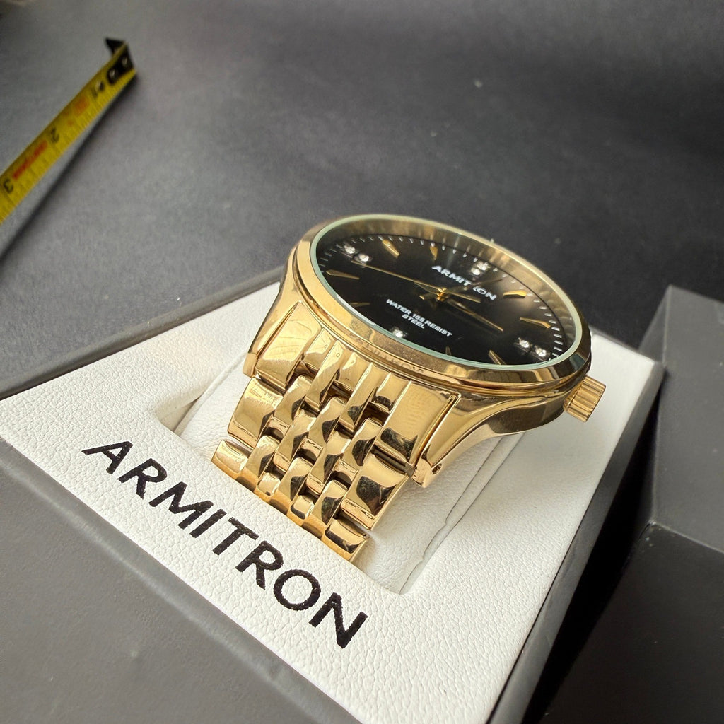 Armitron 20/5522GP Men's Crystal Accented Gold Tone Bracelet Watch New Battery