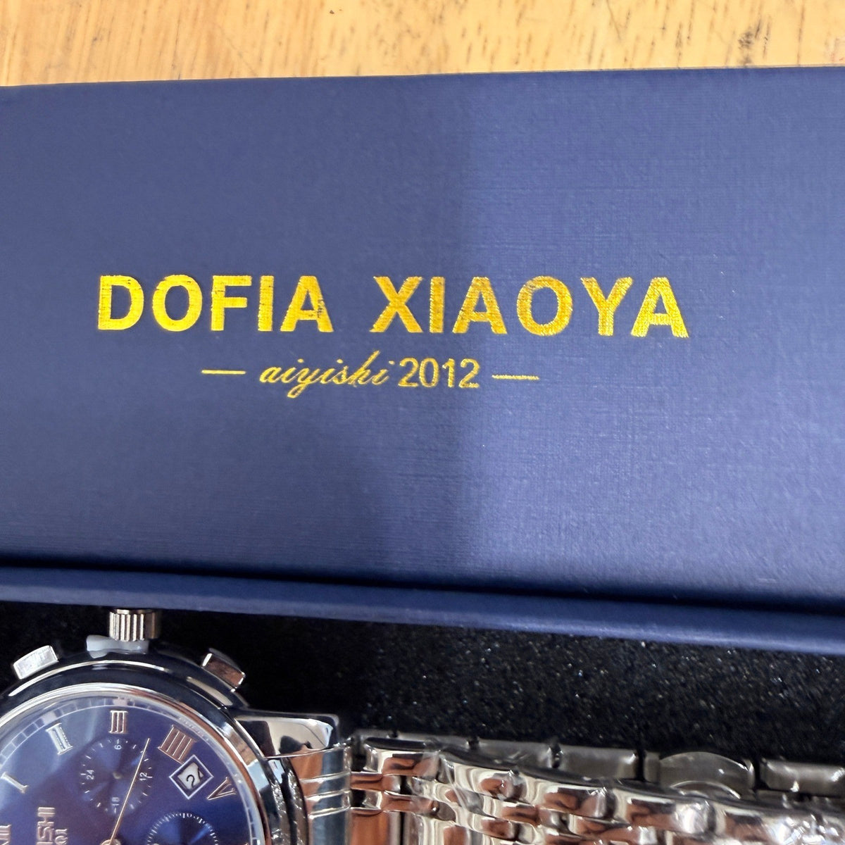 Dofia Xiaoya Aiyishi 9101 Men's Silver Stainless Steel Quartz Watch Blue Dial