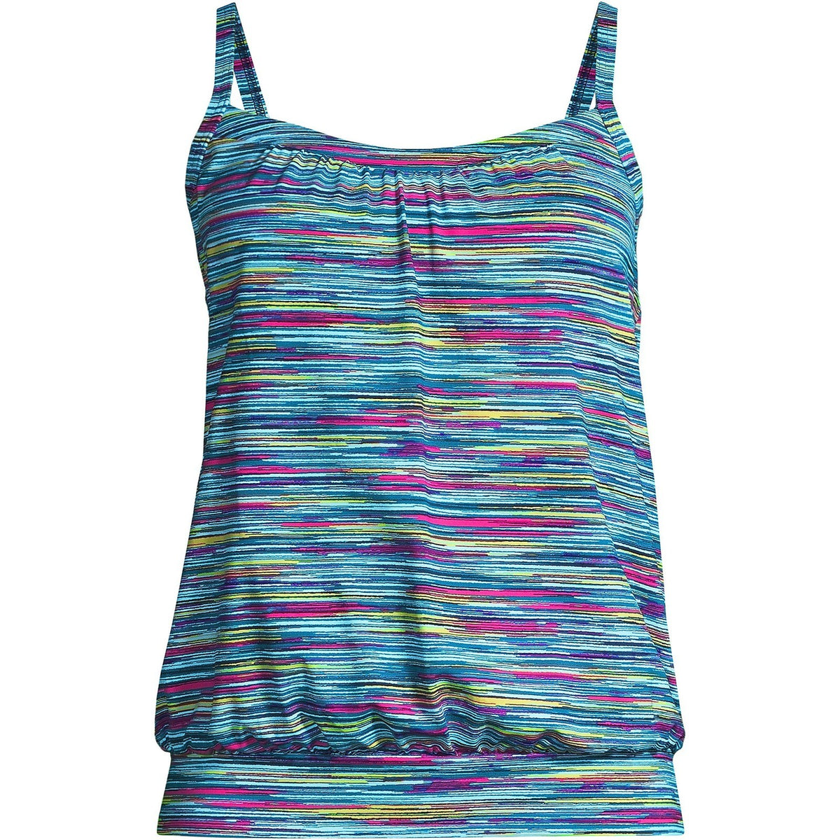 Lands' End Women's 8 Chlorine Resistant Blouson Tankini Swimsuit Top Deep Sea Na