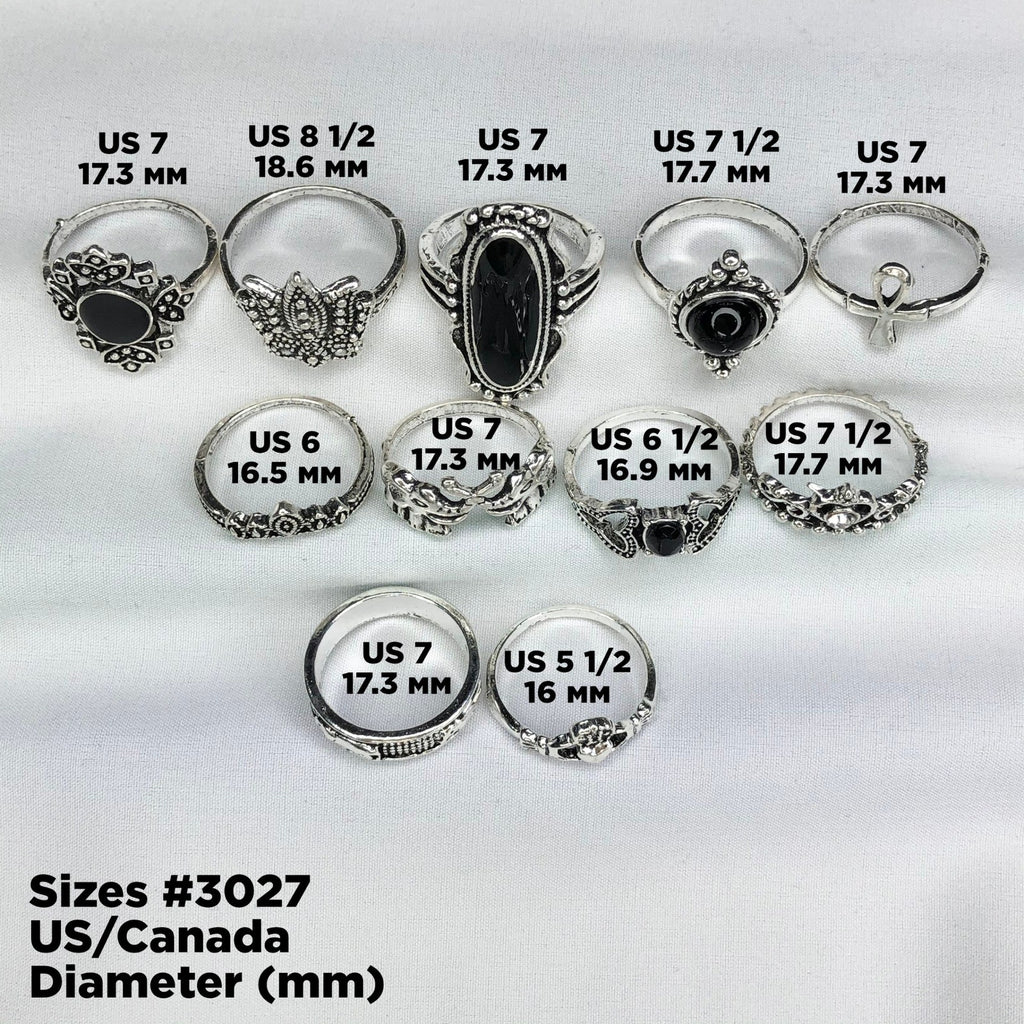 11 pcs Gothic Ring Set, Rings Set Silver, Black Onyx Ring, Witchy Rings, Knuckle