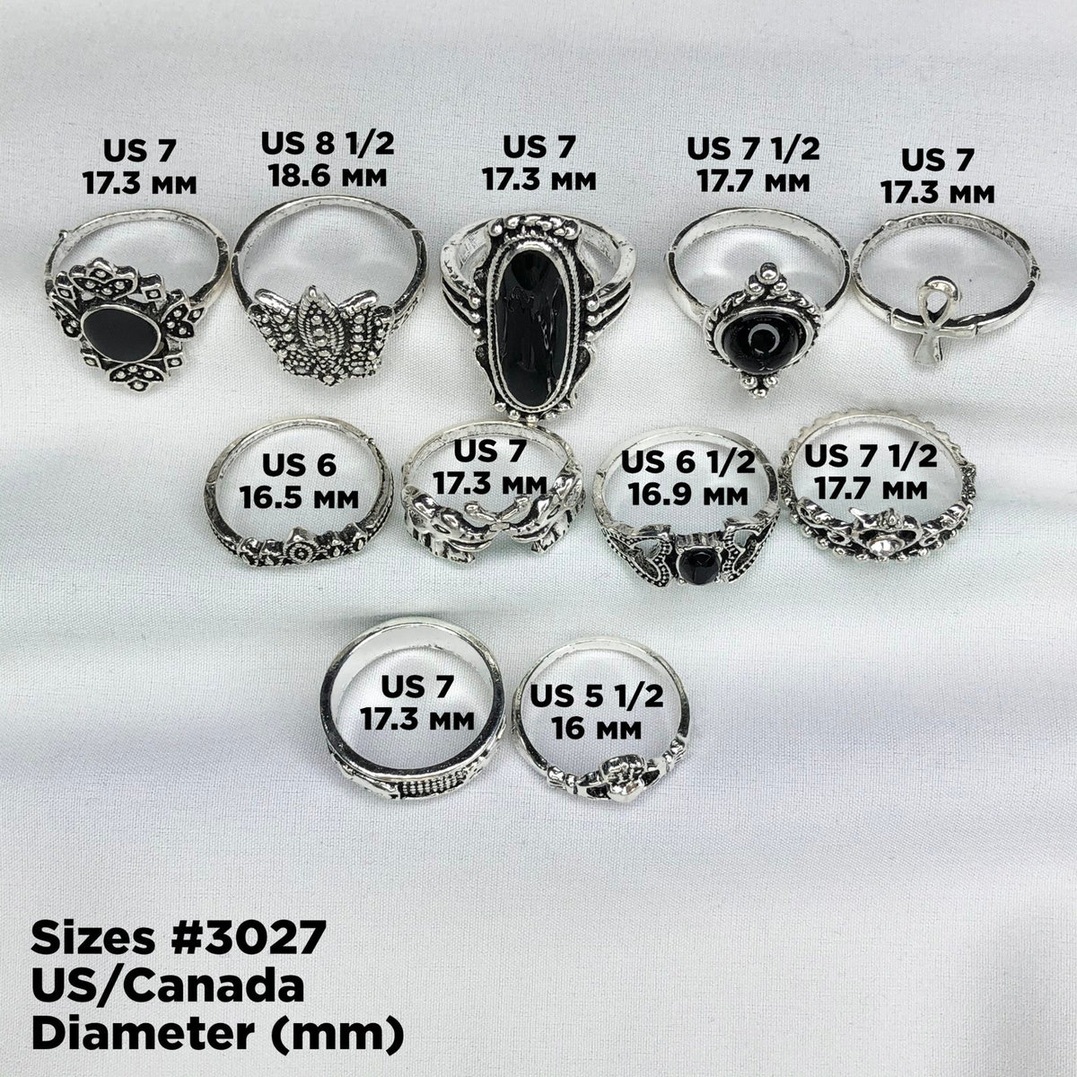 11 pcs Gothic Ring Set, Rings Set Silver, Black Onyx Ring, Witchy Rings, Knuckle