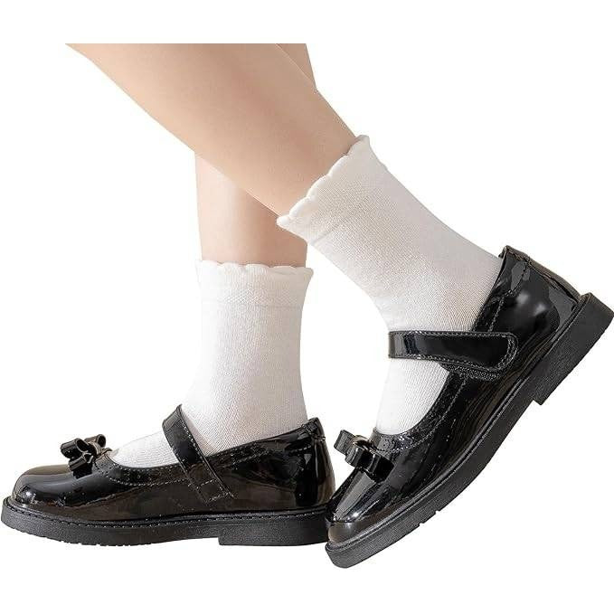 ANYANIME 6 Pack Girls Multicolor Dress Scallop Socks for Toddlers and Kids Cute