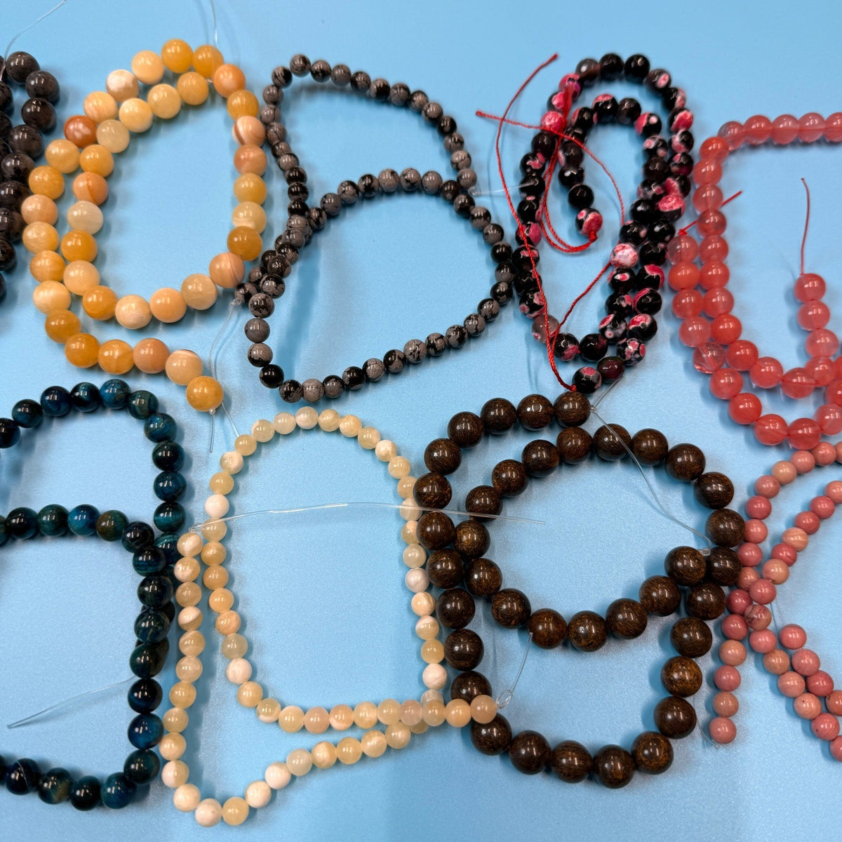 Set of 10 Natural Gemstone Round Beads Strands 15" Sizes 6,8,10 mm 14oz №B5