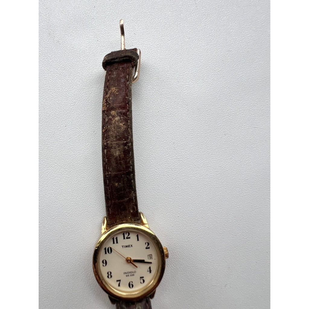 Timex Indiglo WR 30M Women's Watch Brown Leather Band Needs Battery