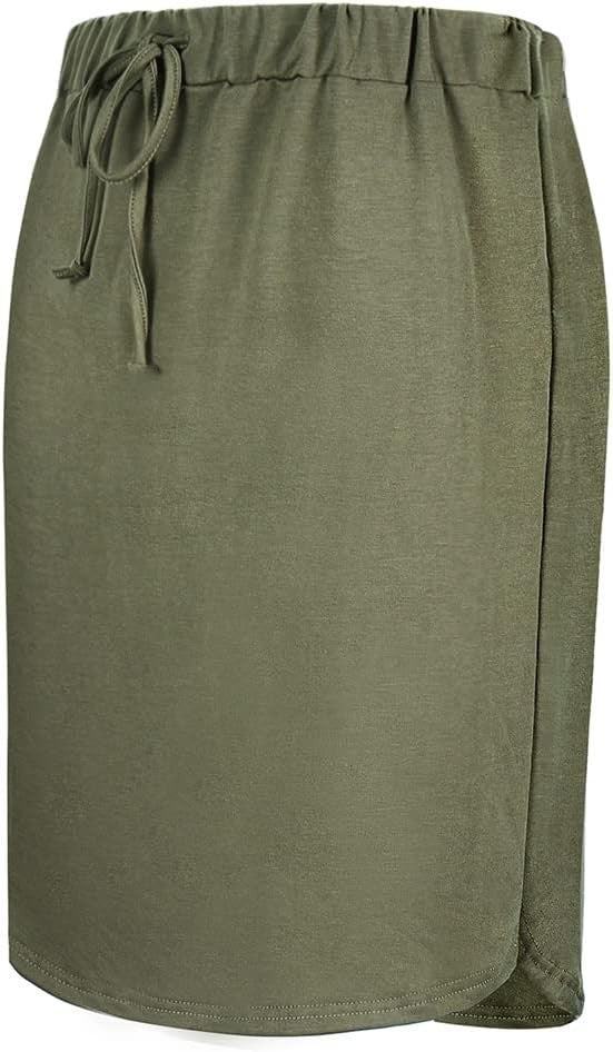 Wenseny Women’s S, 2XL, Army Green Pencil Skirt Elastic Waist Drawstring Solid