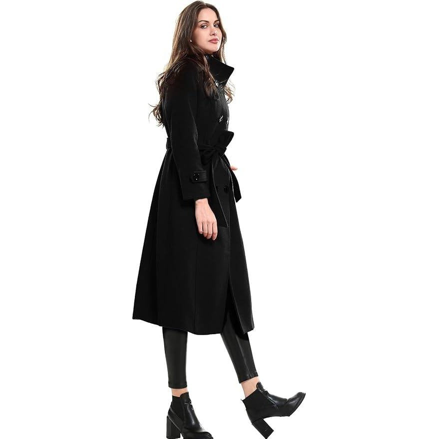 MSRP $156 Escalier Women's L Wool Trench Coat Winter Double-Breasted Jacket wi