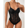 MSRP $39 Milumia Women's M Black Sexy Mesh Lace Bodysuit Spaghetti Strap Busti