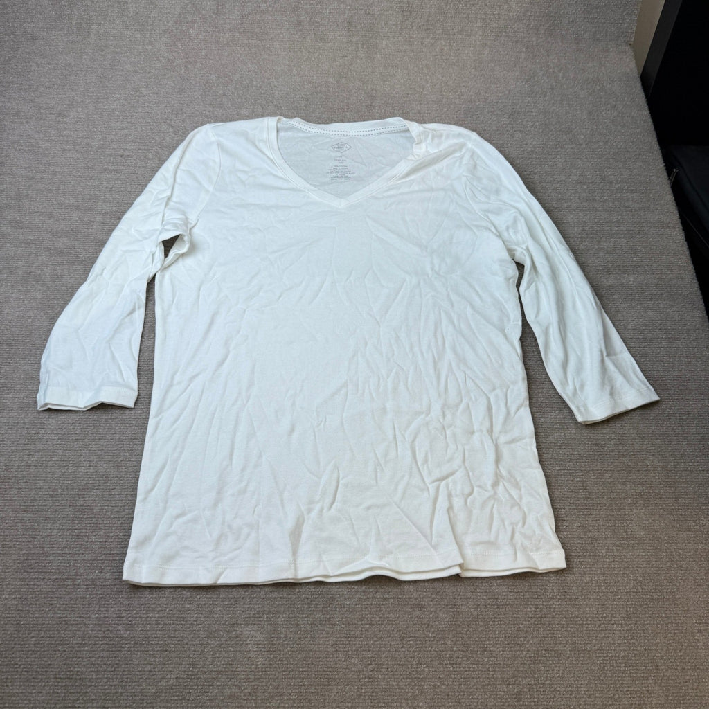 NWT St. John's Bay Womens L Tall White V Neck 3/4 Sleeve T-Shirt