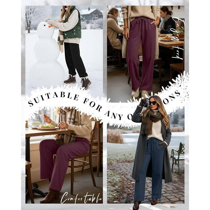 MSRP $70 Oakgarden 3 Pack Women's L Fleece Lined Sweatpants Straight Leg Thermal