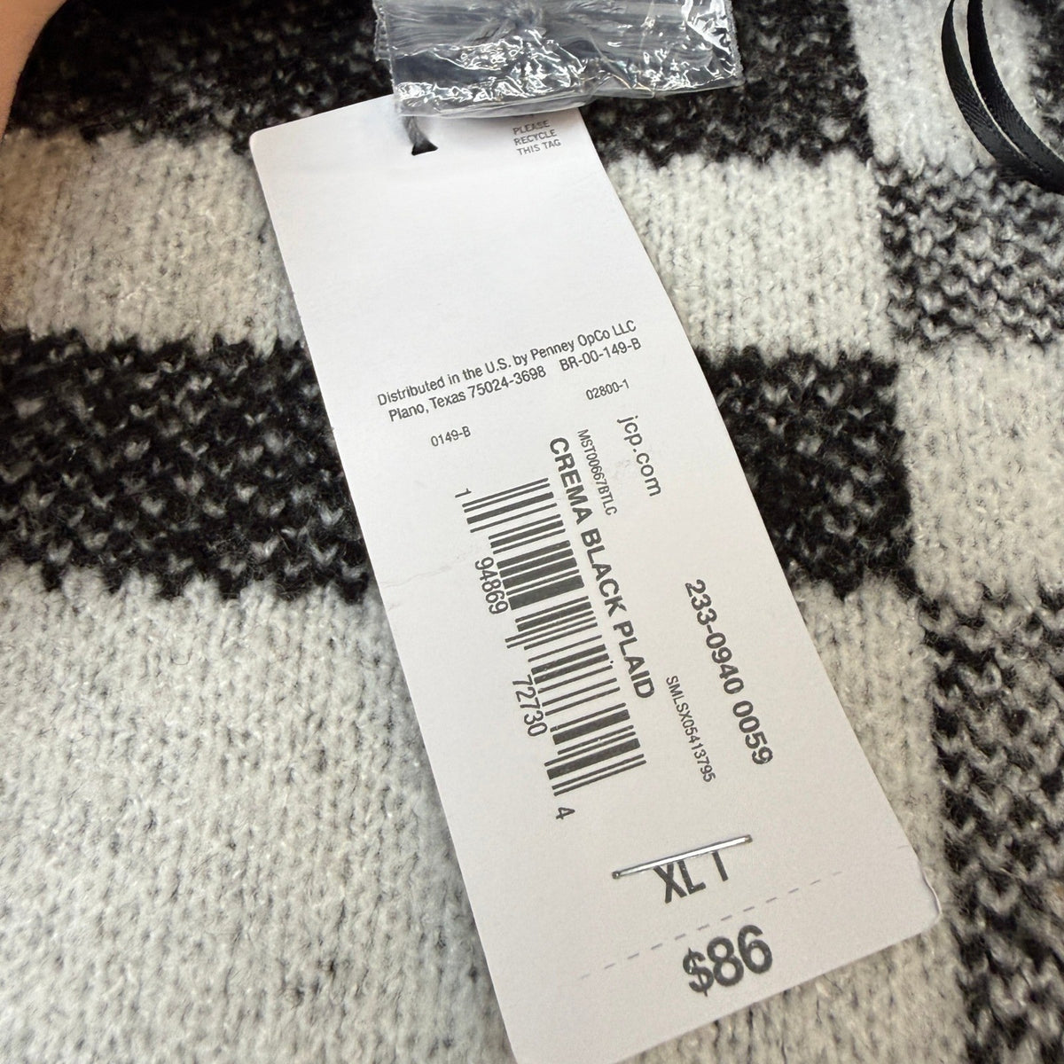 MSRP $86 Liz Claiborne Womens XL Tall Crema Black Plaid Cardigan Sweater Coat