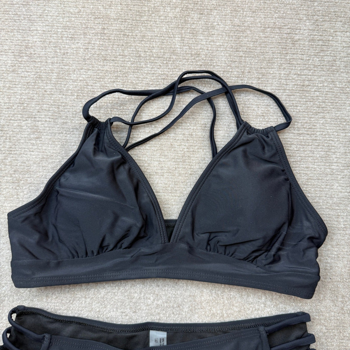 MSRP $37 Tainehs Women's S Black Push Up V Neck Bikini Set Criss Cross Back Two