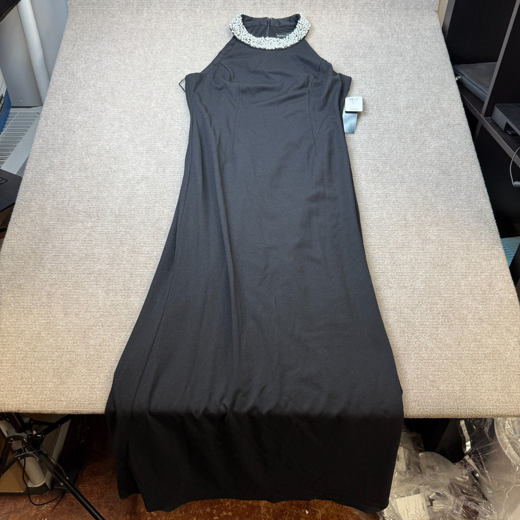 MSRP $160 Papell Boutique Womens 14, 16 Black Embellished Evening Gown Halter Ne