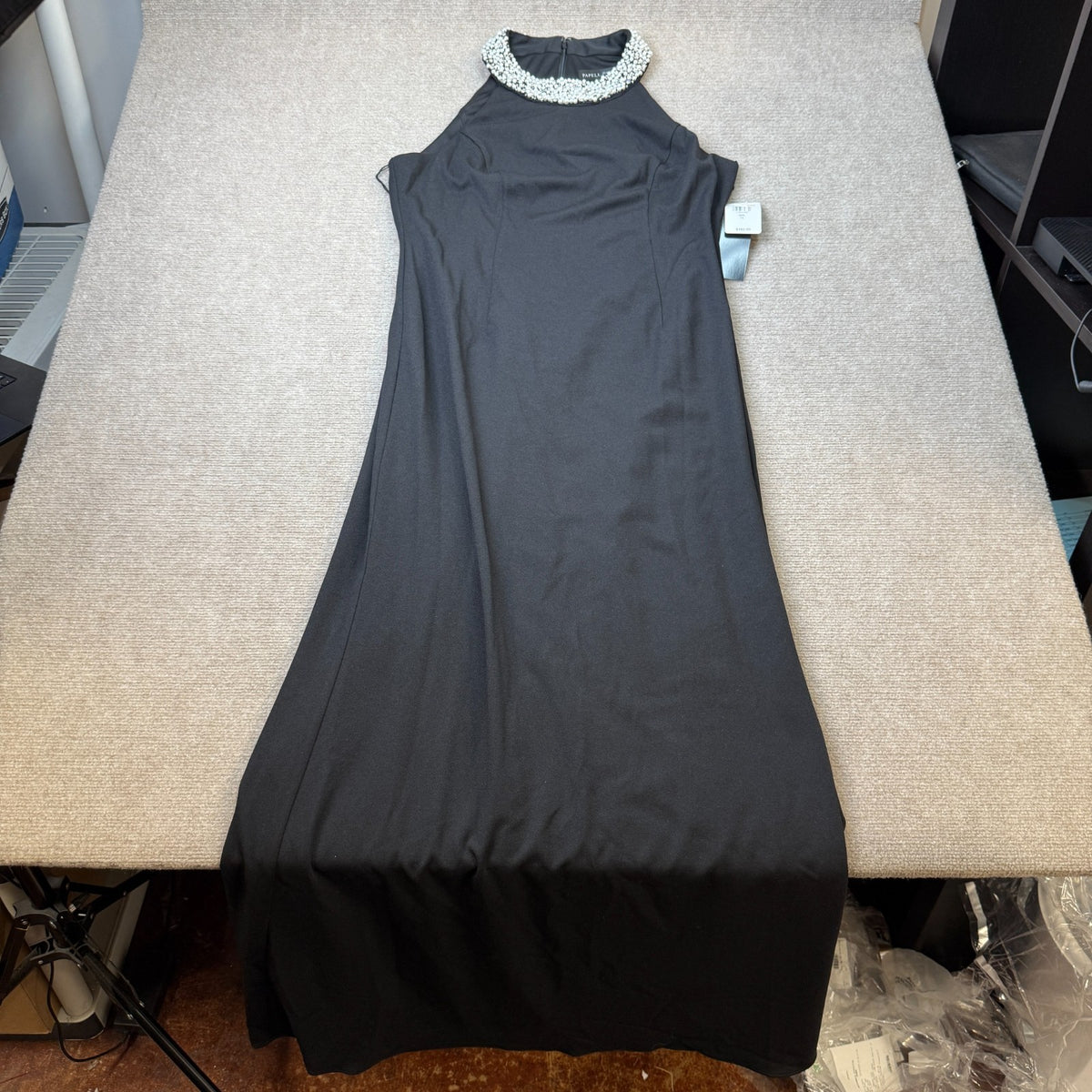 MSRP $160 Papell Boutique Womens 14, 16 Black Embellished Evening Gown Halter Ne