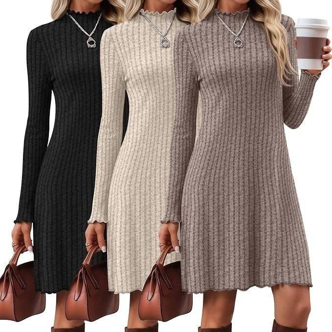 MSRP $52 Velvelhall 3 Pack Women's S Long Sleeve Sweater Dresses Ribbed Knit Le