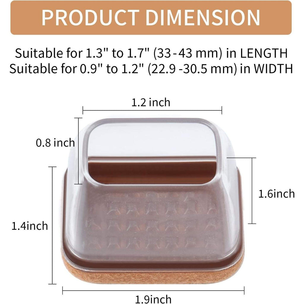 Pack of 16 Ezprotekt L-Rectangle Clear Silicone Chair Leg 1.3-1.7"L x 0.9-1.2"W