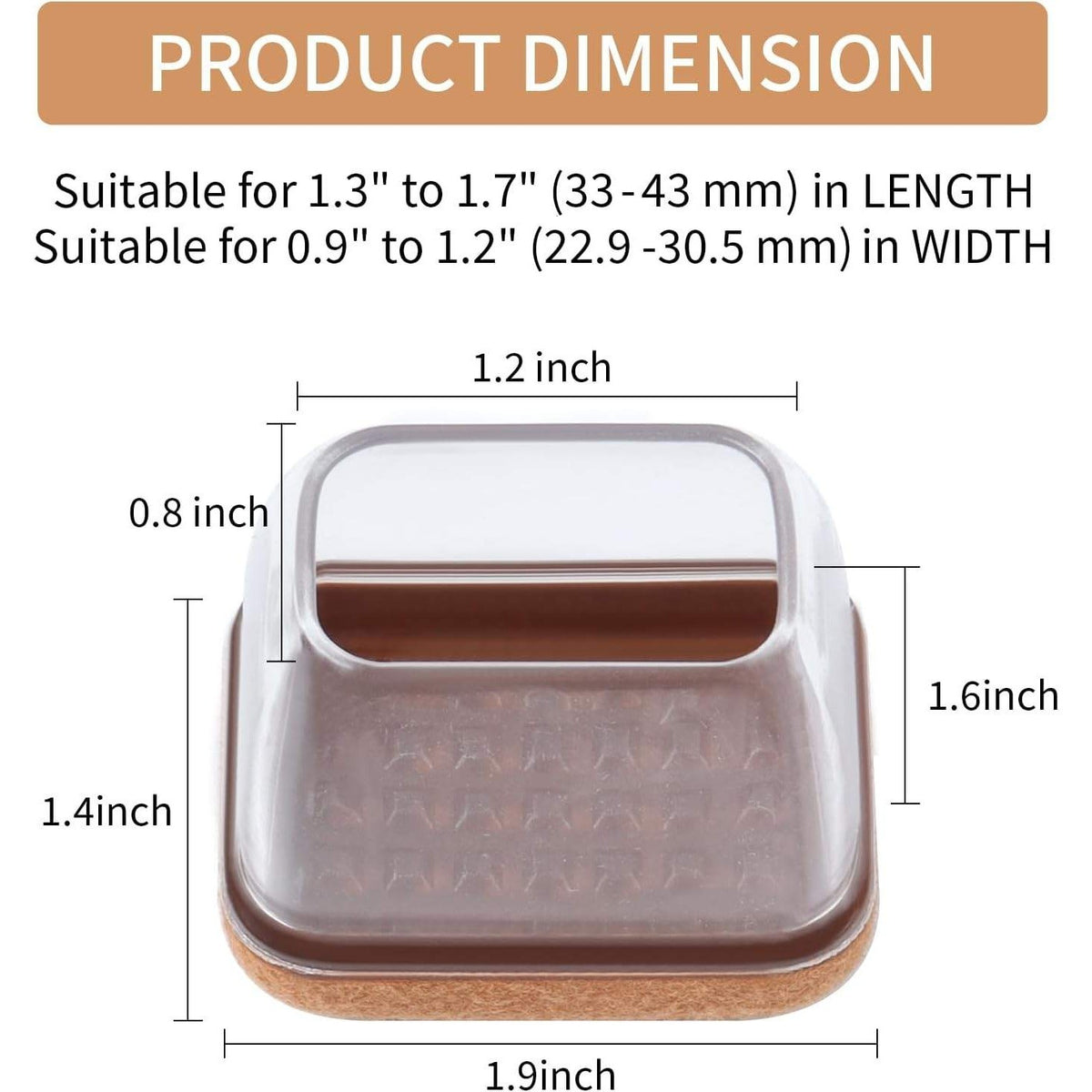 Pack of 16 Ezprotekt L-Rectangle Clear Silicone Chair Leg 1.3-1.7"L x 0.9-1.2"W