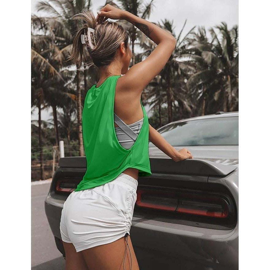 MSRP $21 Sanutch Women's M High Neck Athletic Top Workout Tank Top Cropped Muscl