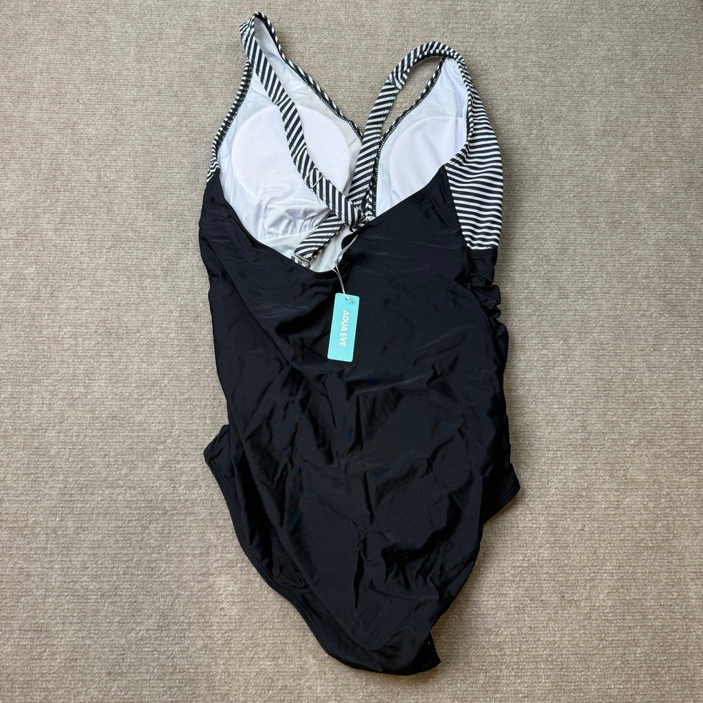 MSRP $48 Aqua Eve Women's 16W One Piece Swimsuit V Neck Tummy Control Bathing