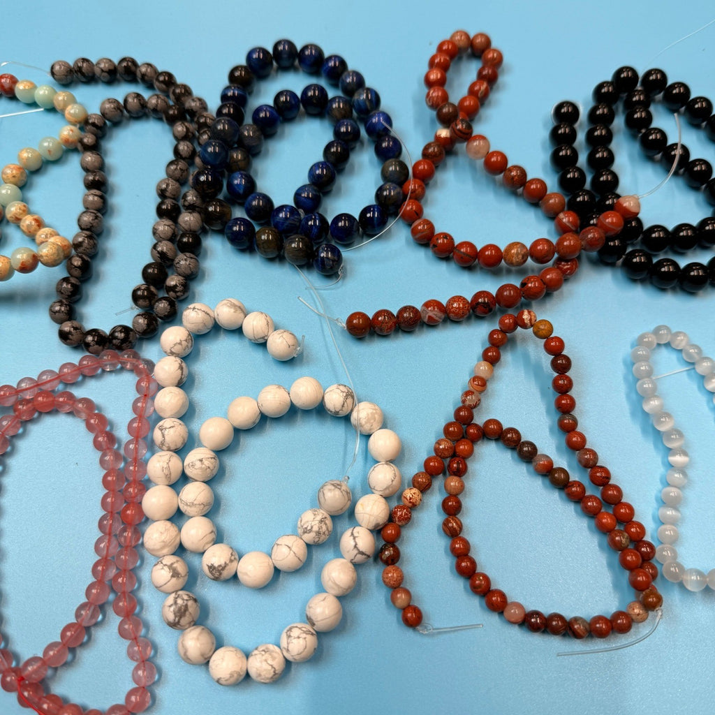 Set of 10 Natural Gemstone Round Beads Strands 15" Sizes 6,8,10 mm 14oz №B19