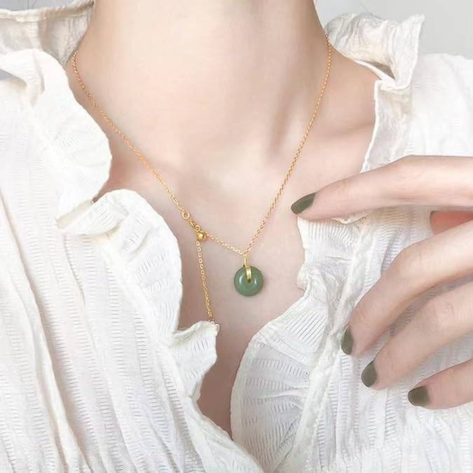 Jade Necklace 14K Gold Plated Green Pendant Jewelry for Women