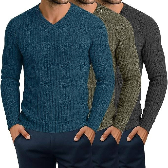 MSRP $56 JoyMotion 3 Pack Men's L Ribbed V Neck Long Sleeve Thermal Shirts Sli