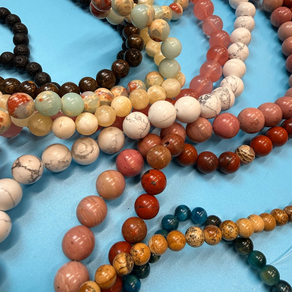 Set of 10 Natural Gemstone Round Beads Strands 15" Sizes 6,8,10 mm 14oz №B14