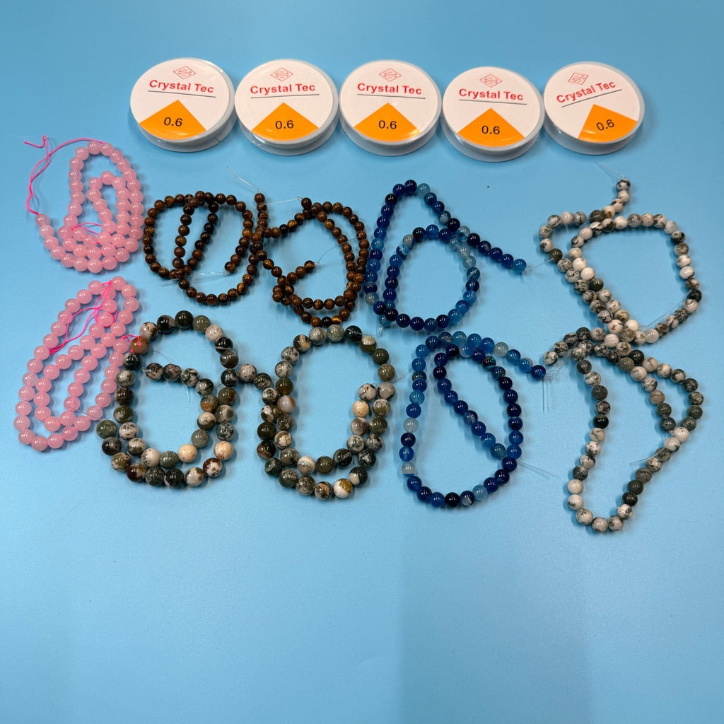 Set of 10 Natural Gemstone Round Beads Strands 15" Sizes 6,8,10 mm 15oz №B42