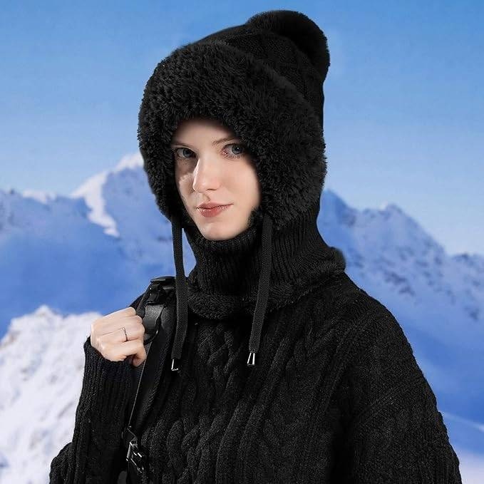 HAIMEIKANG Black Balaclava Ski Hat Wind-Resistant Hat Cap Scarf for Women