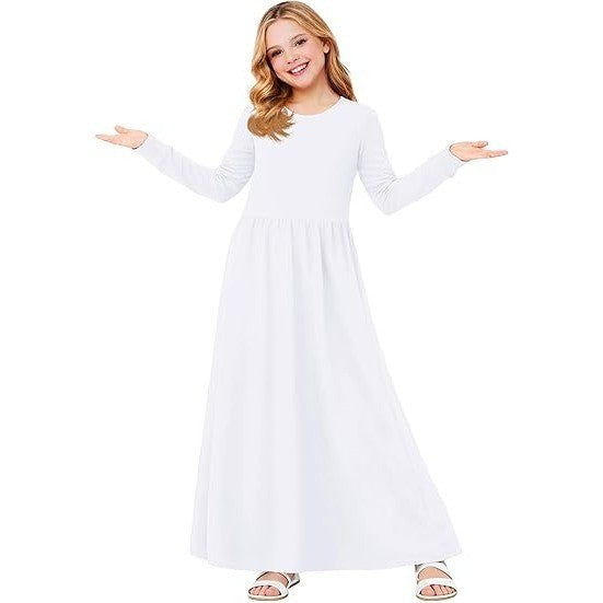 MSRP $26 Deerose Girls White 2XL 13-14Y Summer Maxi Dress w/ Pockets Long Sleev