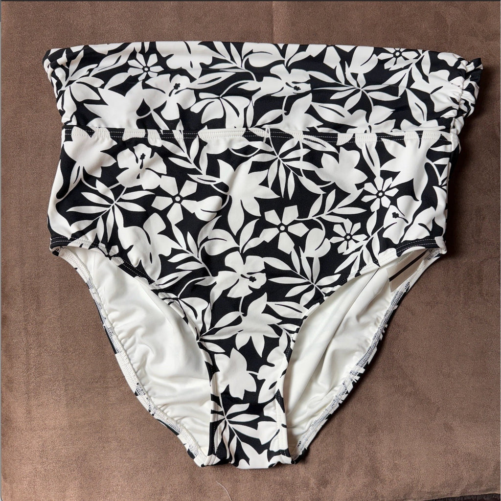Lands' End Women's S LONG Fold Over Mid Waist Bikini Swim Bottoms Black Havana