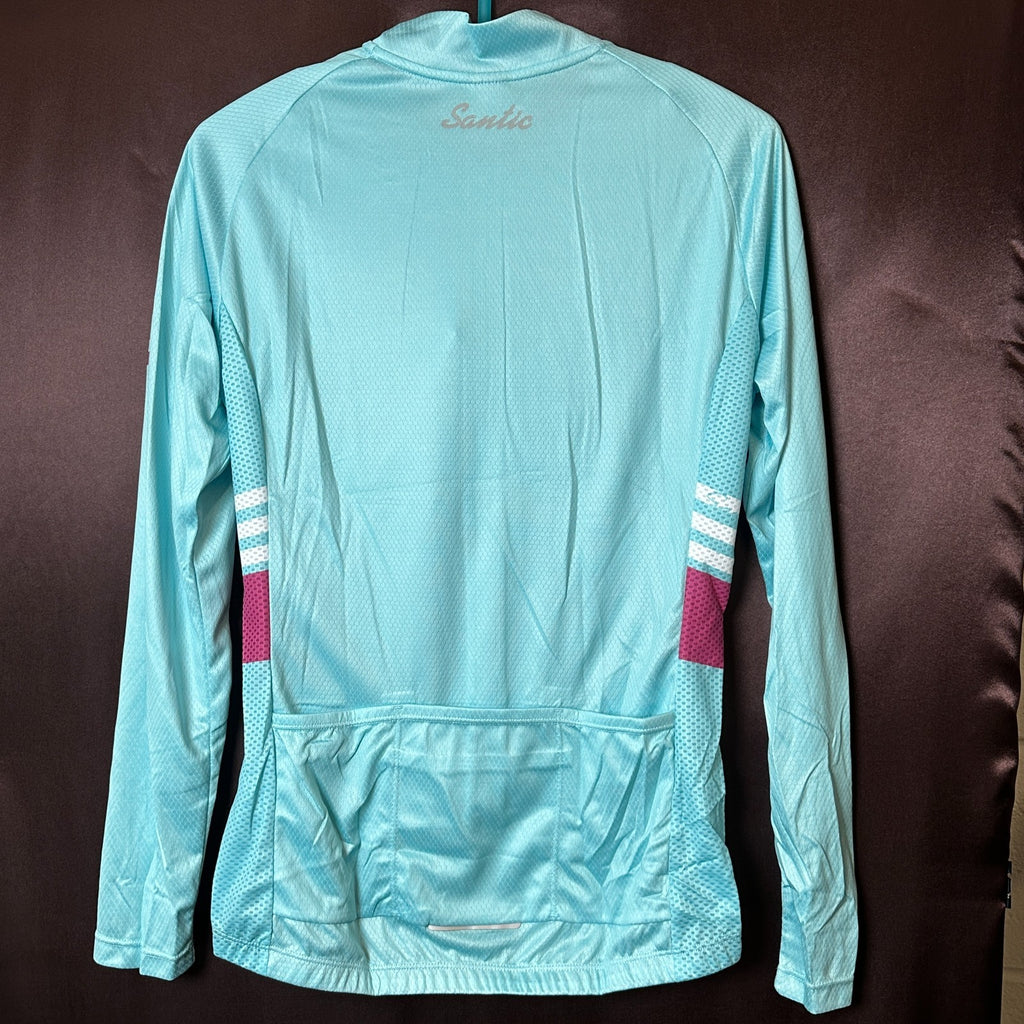 NWT Santic Olivia Women's M Blue Cycling Jersey Long Sleeve Full Zip, Rear Pocke