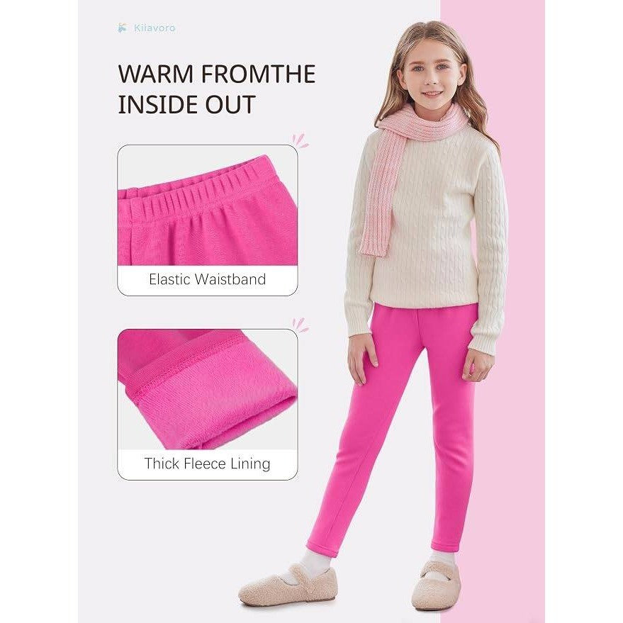 MSRP $35 Kiiavoro 3 Pack Girls 7-8Y Fleece Lined Leggings Cotton Kids Winter W