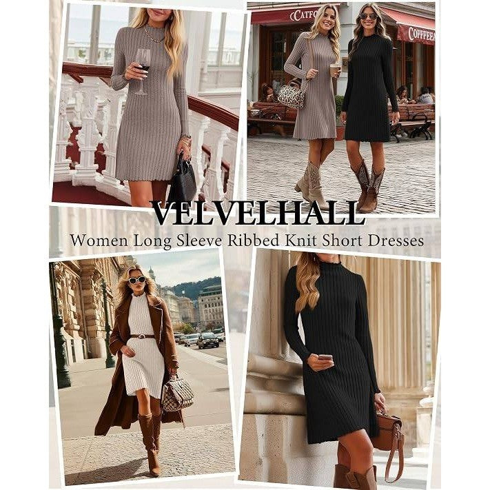 MSRP $52 Velvelhall 3 Pack Women's S Long Sleeve Sweater Dresses Ribbed Knit Le
