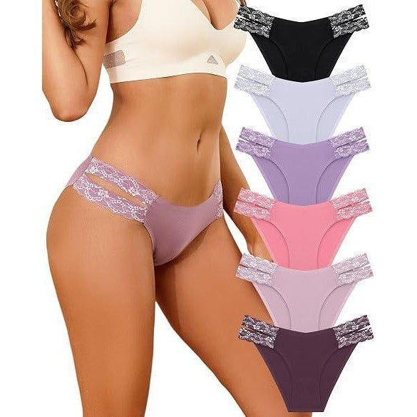 Set of 6 FINETOO Womens M Seamless Underwear Cheeky Bikini Panties High Cut