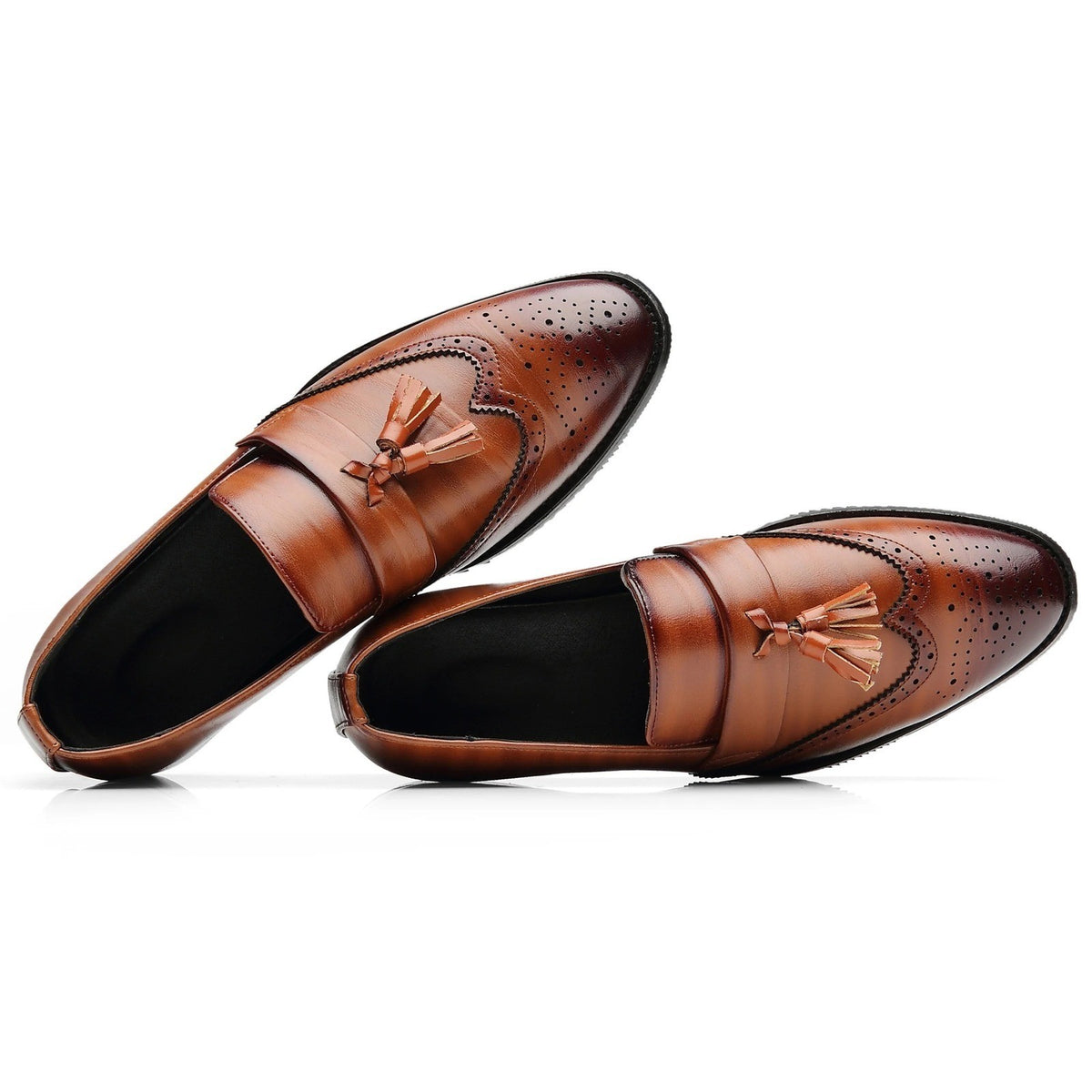 Santimon Men's US 7.5 Brown Wingtip Tassel Smoking Loafers Slip On Dress Shoes