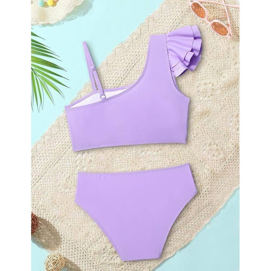 MSRP $29 Doumlop Girls 7-8Y Swimsuit Two Piece Bikini Set Ruffle Bathing Suit A