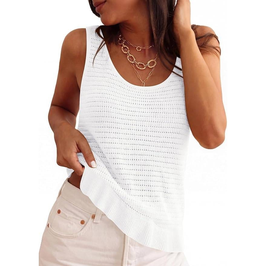 PRETTYGARDEN Women's M Crochet Top Summer Boho Sleeveless Sweater Tank Tops