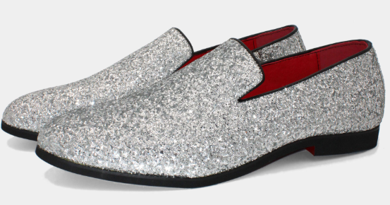 Santimon Men's US 6.5 - 12.5 Silver Glitter Slip-On Loafers Sequin Dress Shoes
