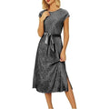 Happy Sailed L Black Sleeveless Crewneck Velvet Casual Midi Dress with Pockets