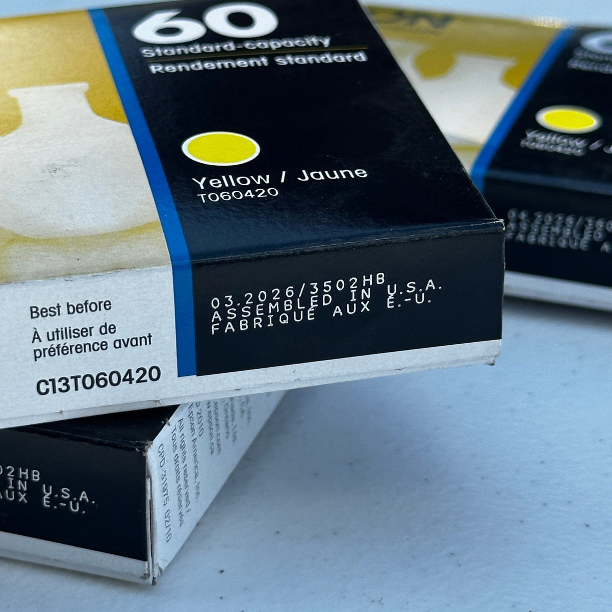 Set of 3 Epson 60 T060420 Yellow Ink Cartridge EXP 03/2026 Standard Capacity