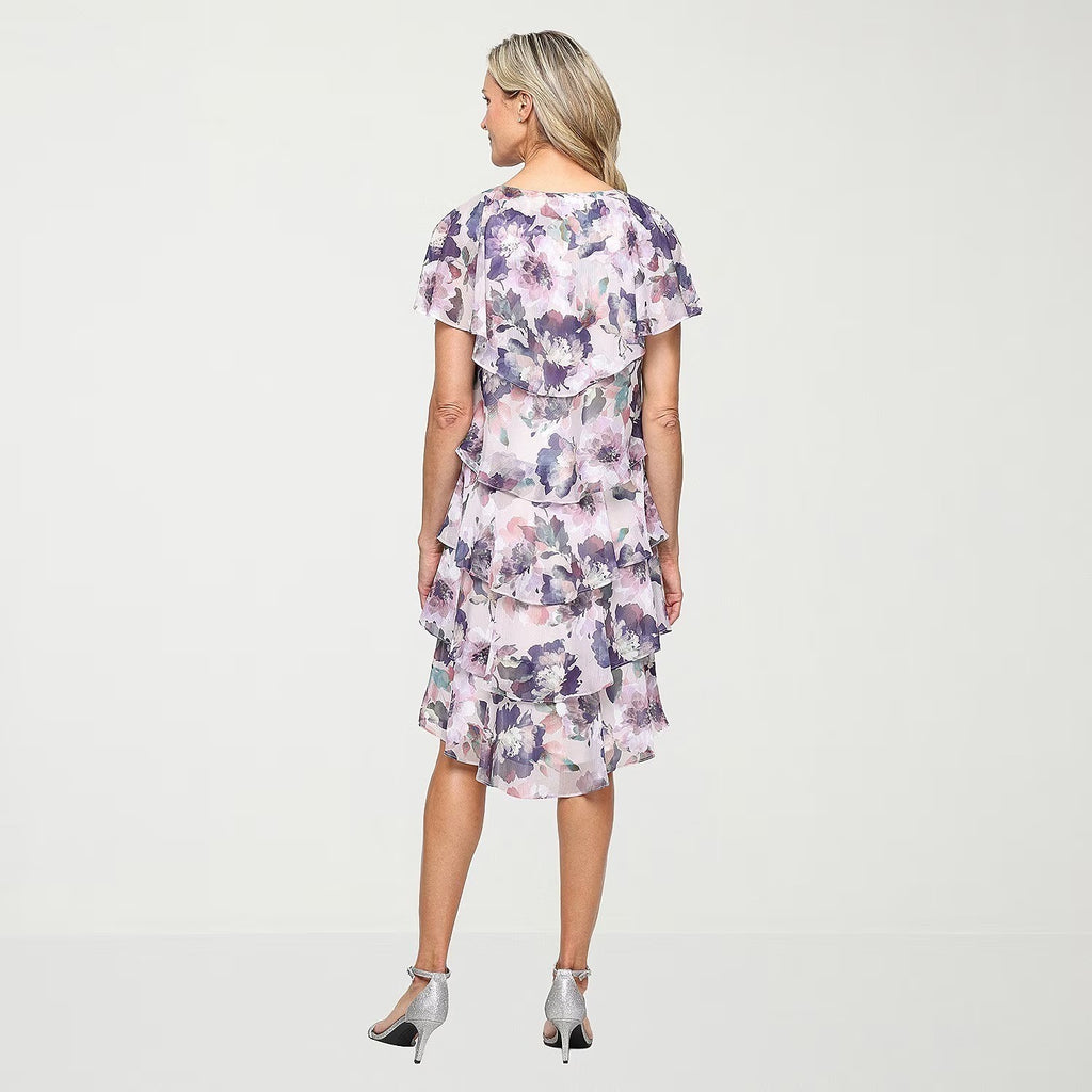 NWT S. L. Fashions Womens 10 Blush Multi Floral Shift Dress Short Sleeve Round